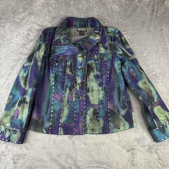 The Collective Works of Berck 2 Jackets & Blazers - Berck Jacket Womens Medium Purple Green Studded Denim Tye Dye Silver Buttons